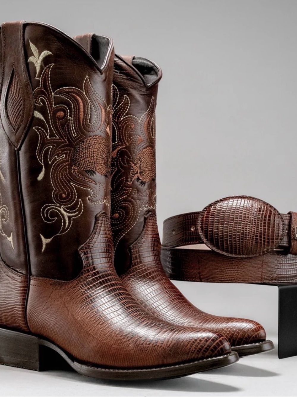MEN'S LIZARD TRIBUTE J TOE COWBOY BOOTS AND BELT COMBO